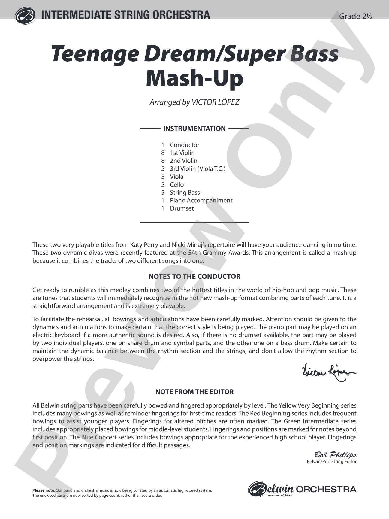 Teenage Dream / Super Bass Mash-Up: String Orchestra Conductor Score & Parts