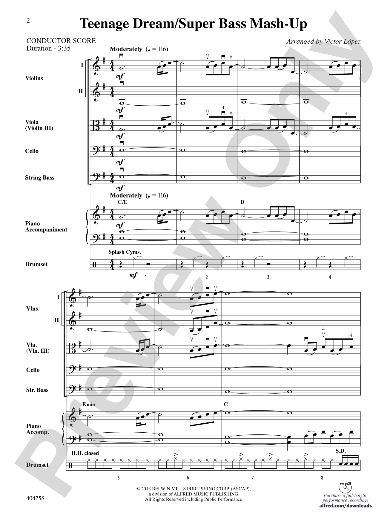 Teenage Dream / Super Bass Mash-Up: String Orchestra Conductor Score & Parts