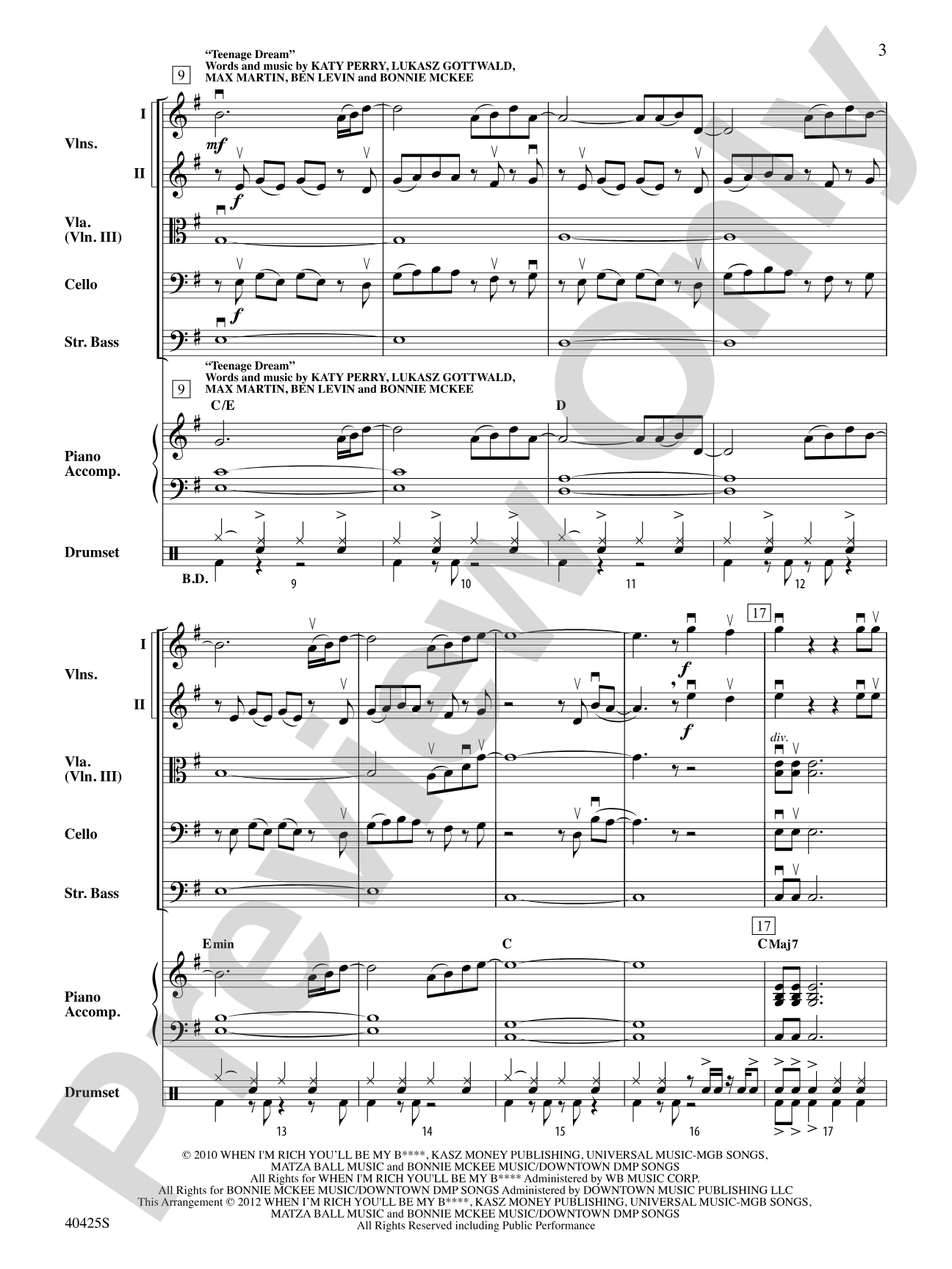 Teenage Dream / Super Bass Mash-Up: String Orchestra Conductor Score & Parts