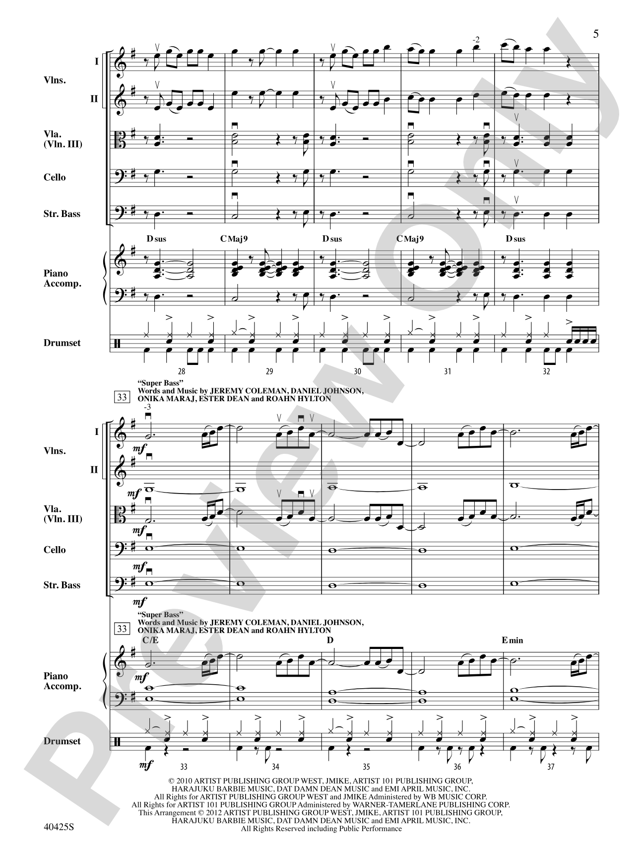 Teenage Dream / Super Bass Mash-Up: String Orchestra Conductor Score & Parts