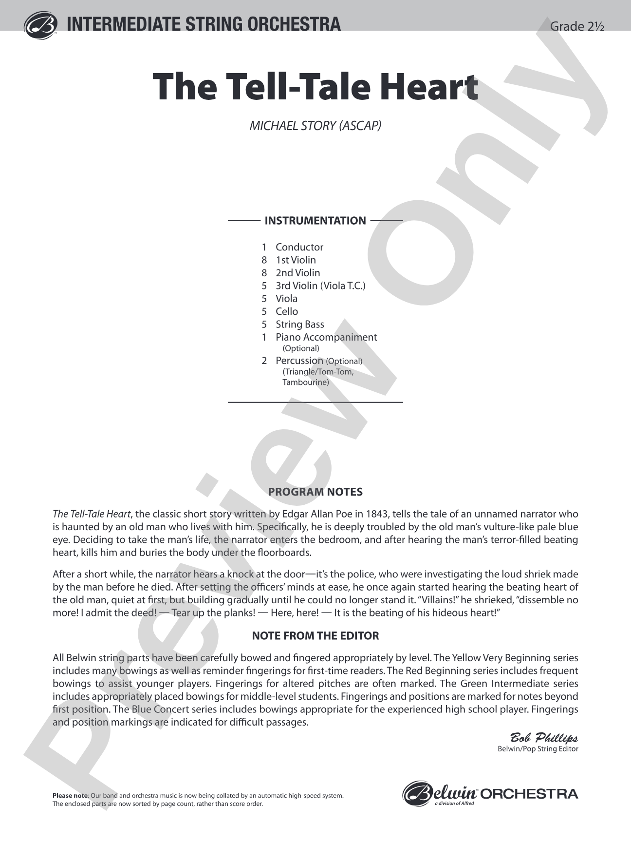 The Tell-Tale Heart: String Orchestra Conductor Score & Parts