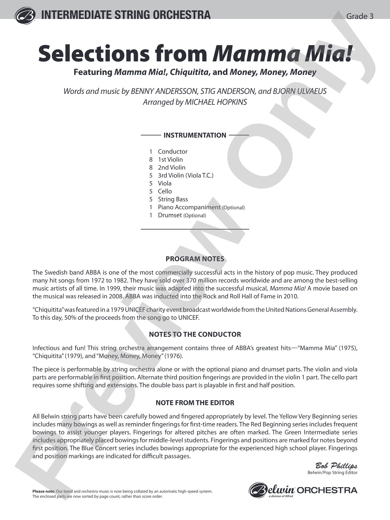 Mamma Mia!, Selections from: String Orchestra Conductor Score & Parts