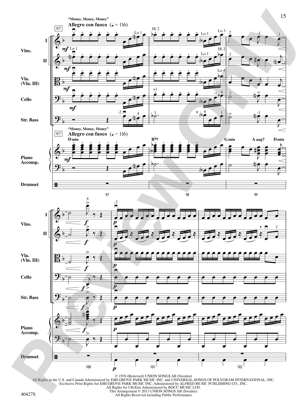 Mamma Mia!, Selections from: String Orchestra Conductor Score & Parts