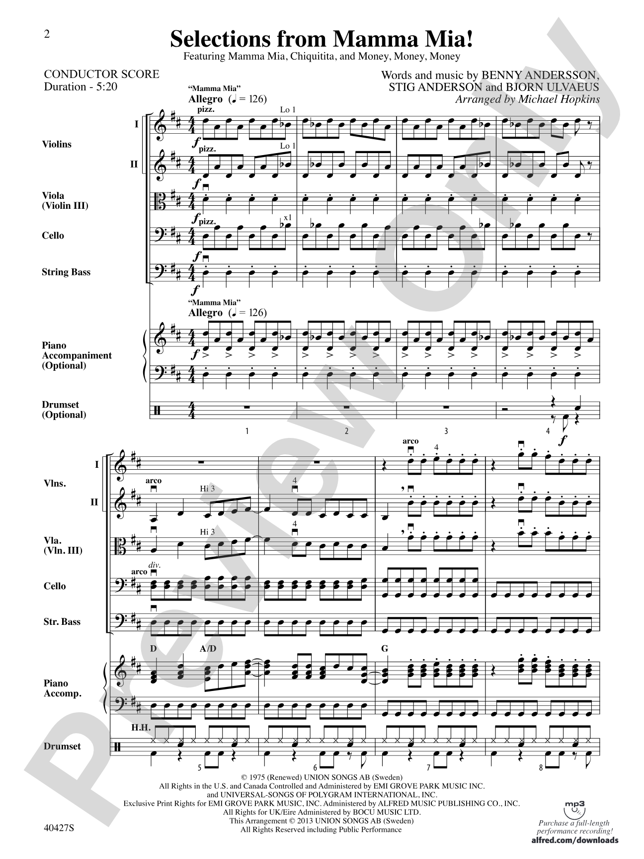 Mamma Mia!, Selections from: String Orchestra Conductor Score & Parts