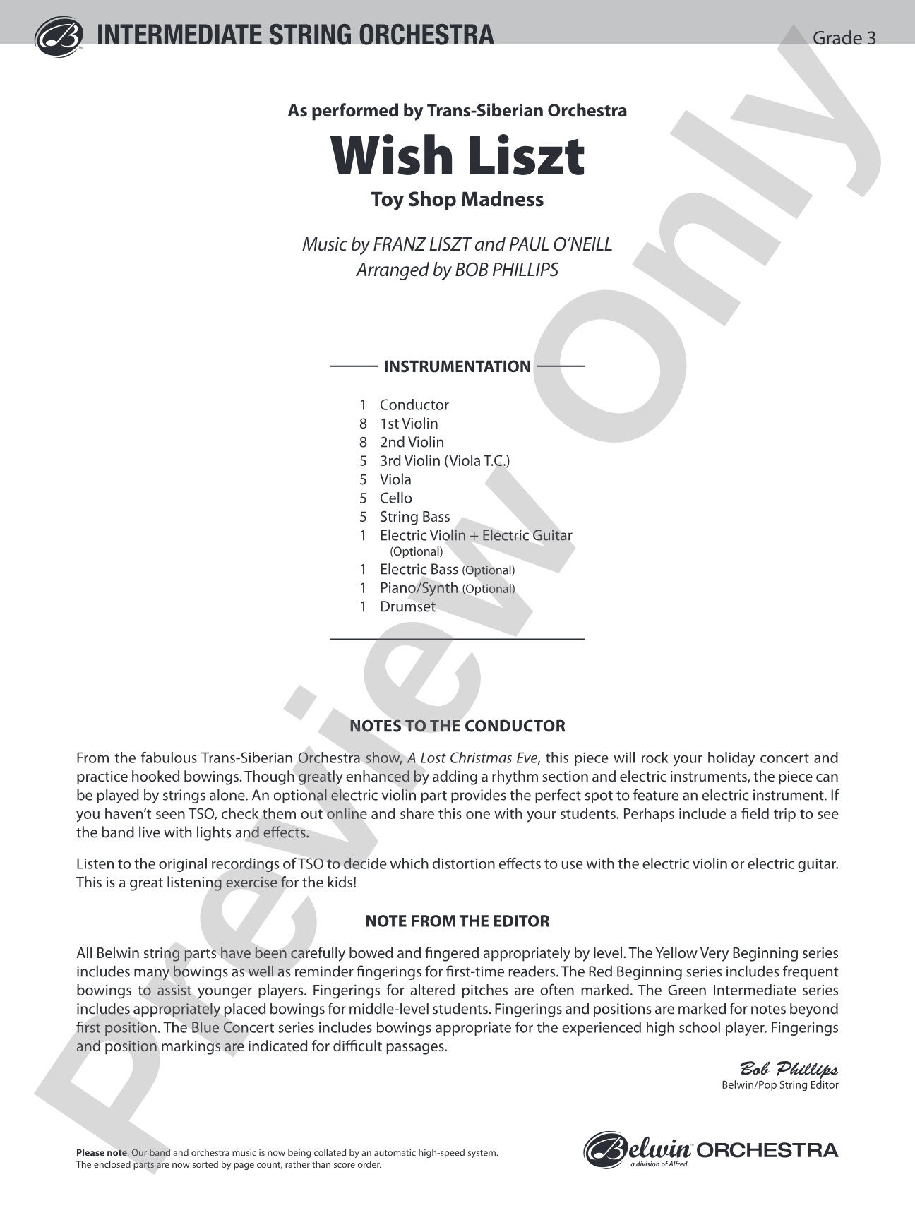 Wish Liszt: String Orchestra Conductor Score & Parts