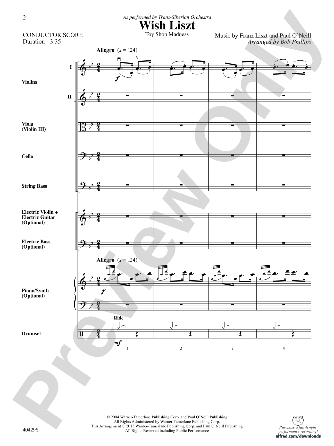 Wish Liszt: String Orchestra Conductor Score & Parts