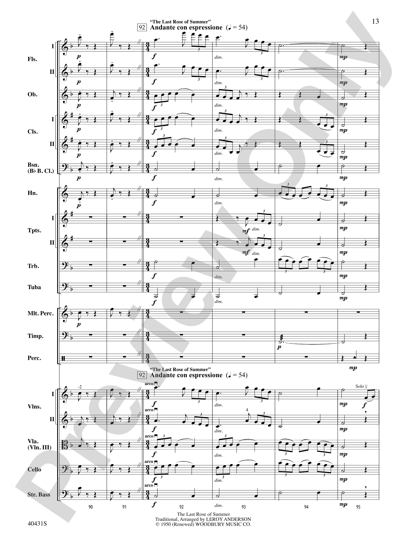 Leroy Anderson's Irish Suite, Part 2 (Themes from): Full Orchestra Conductor Score & Parts