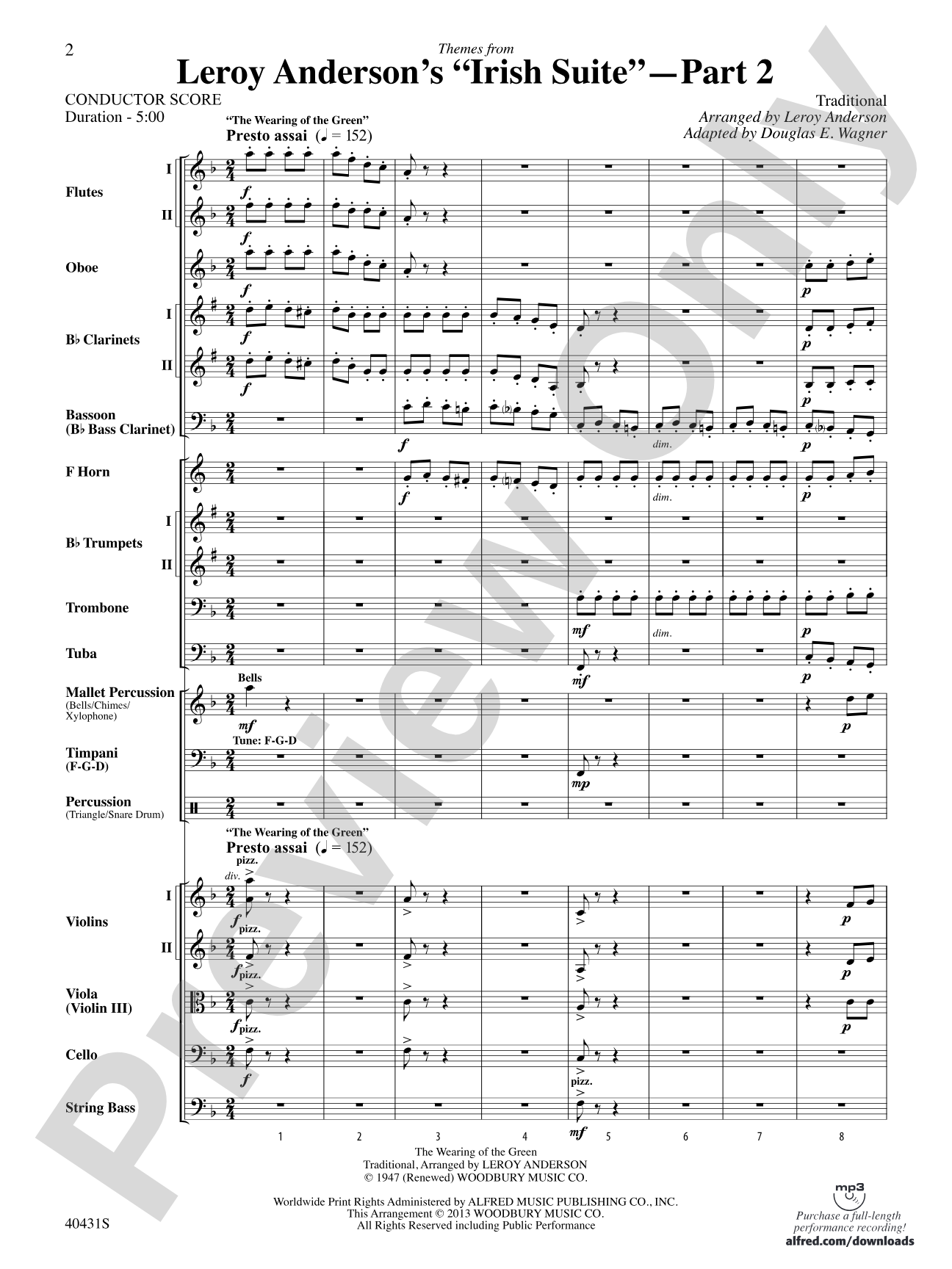 Leroy Anderson's Irish Suite, Part 2 (Themes from): Full Orchestra Conductor Score & Parts