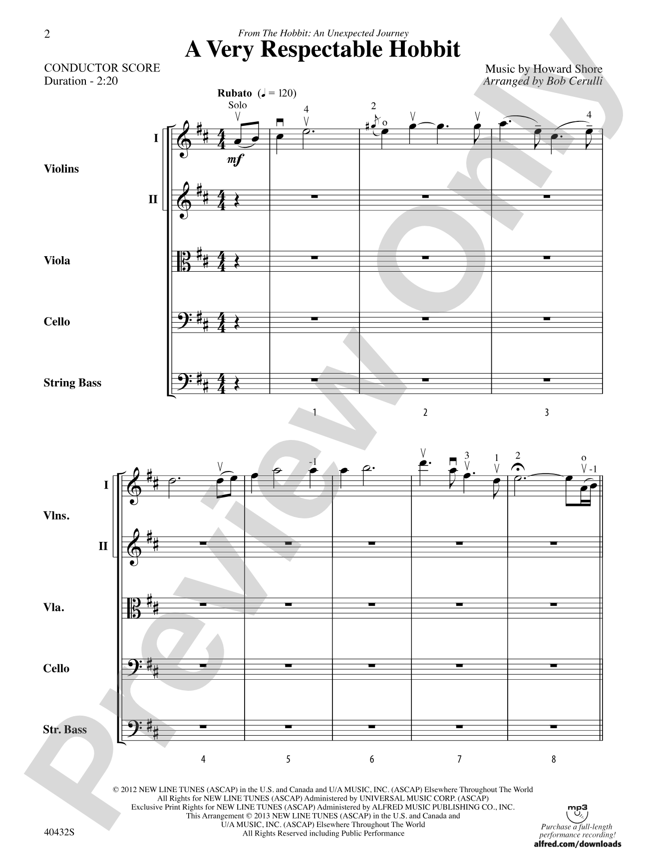 A Very Respectable Hobbit (from The Hobbit: An Unexpected Journey): String Orchestra Conductor Score & Parts
