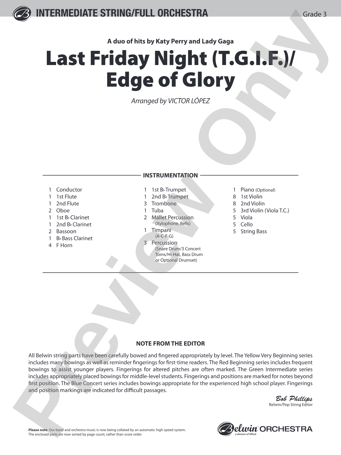 Last Friday Night (T.G.I.F.) / Edge of Glory: Full Orchestra Conductor Score & Parts
