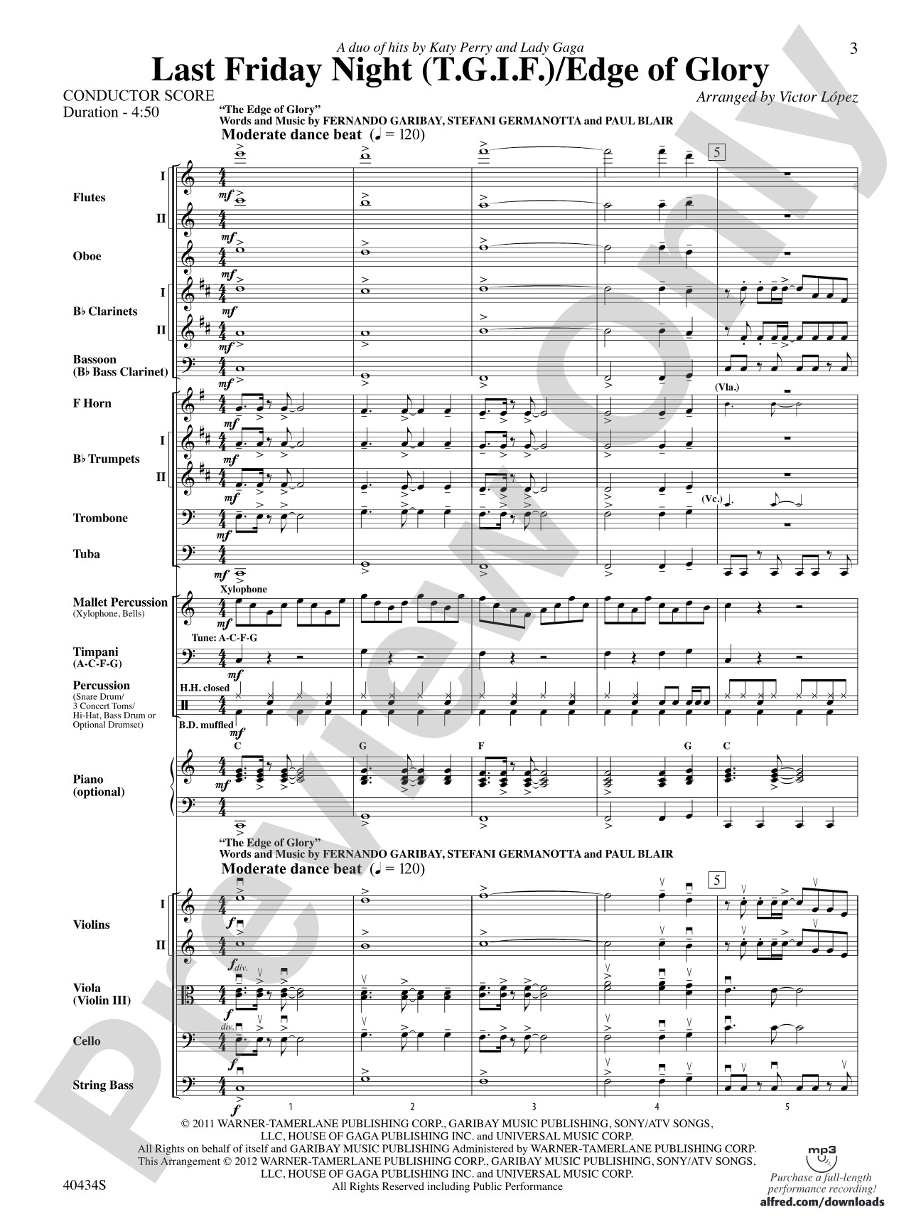 Last Friday Night (T.G.I.F.) / Edge of Glory: Full Orchestra Conductor Score & Parts