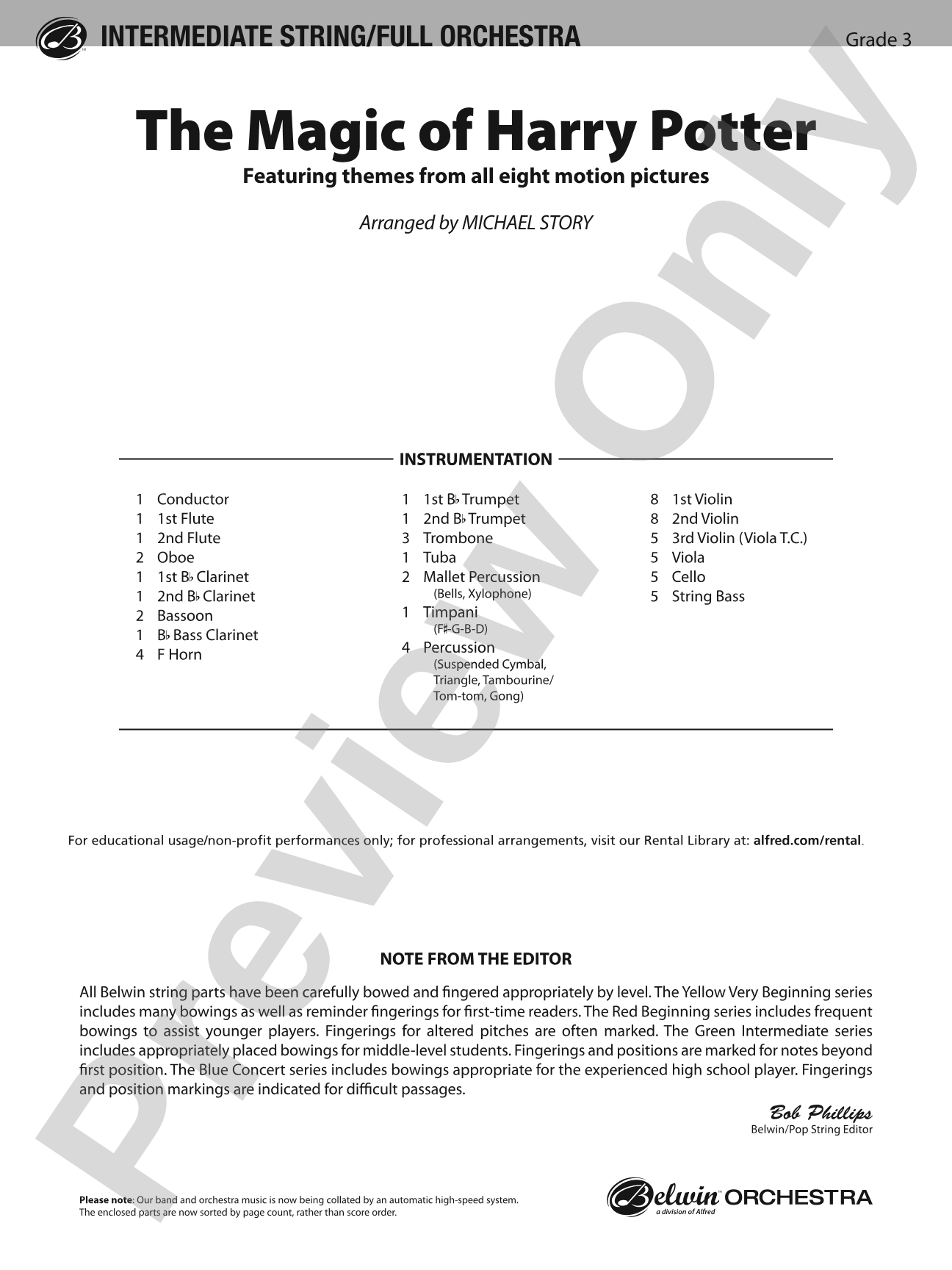 The Magic of Harry Potter: Full Orchestra Conductor Score & Parts