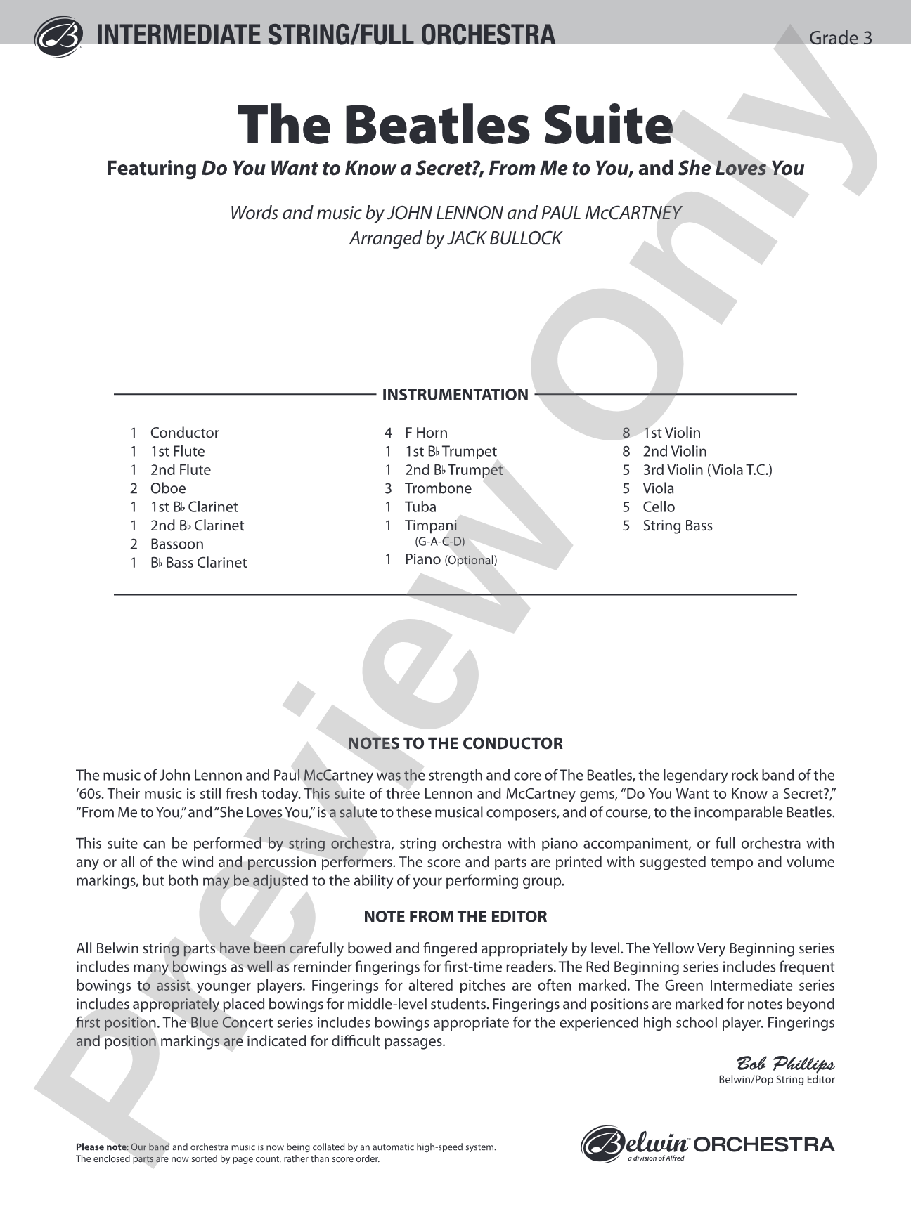 The Beatles Suite: Full Orchestra Conductor Score & Parts