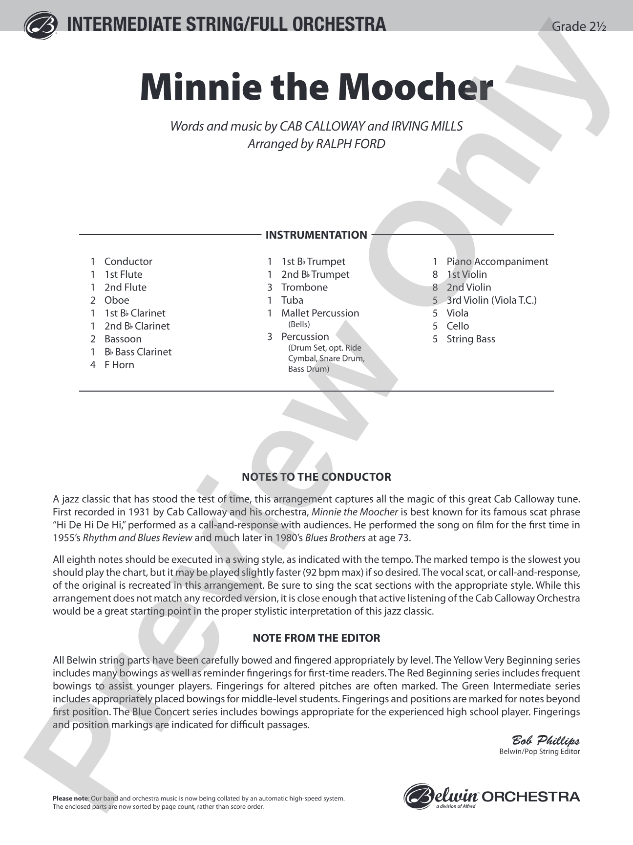 Minnie the Moocher: Score