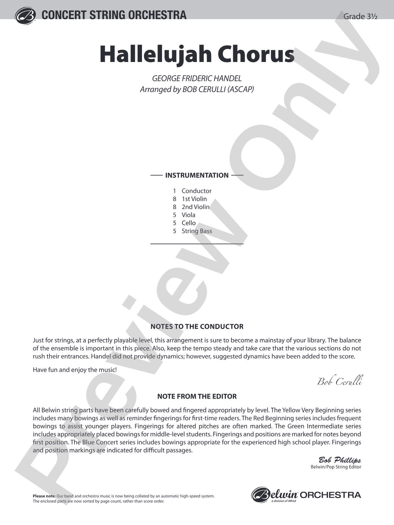 Hallelujah Chorus: String Orchestra Conductor Score & Parts