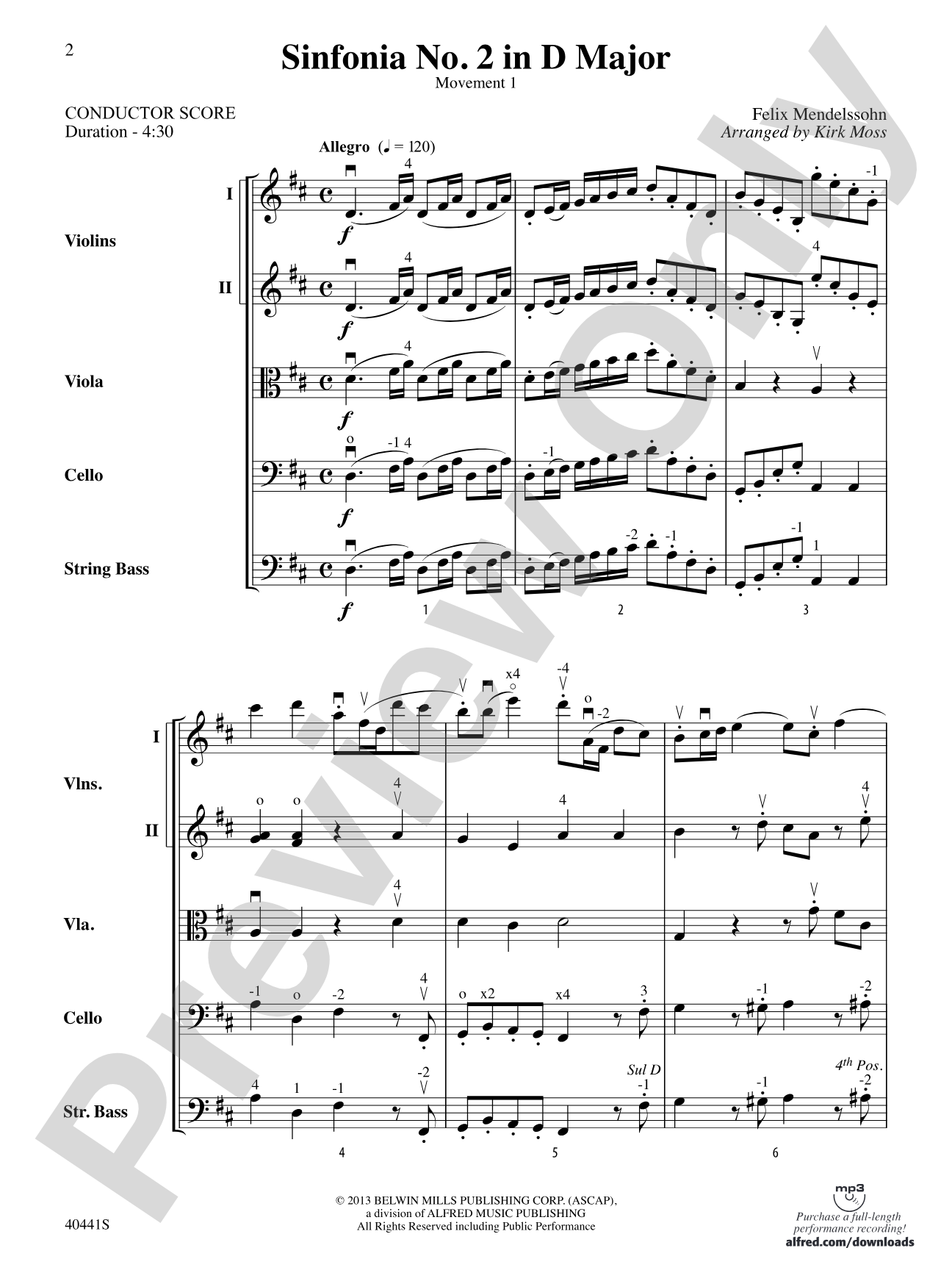 Sinfonia No. 2 in D Major: String Orchestra Conductor Score & Parts