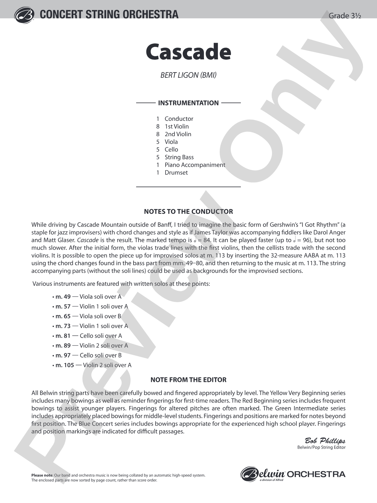 Cascade: String Orchestra Conductor Score & Parts