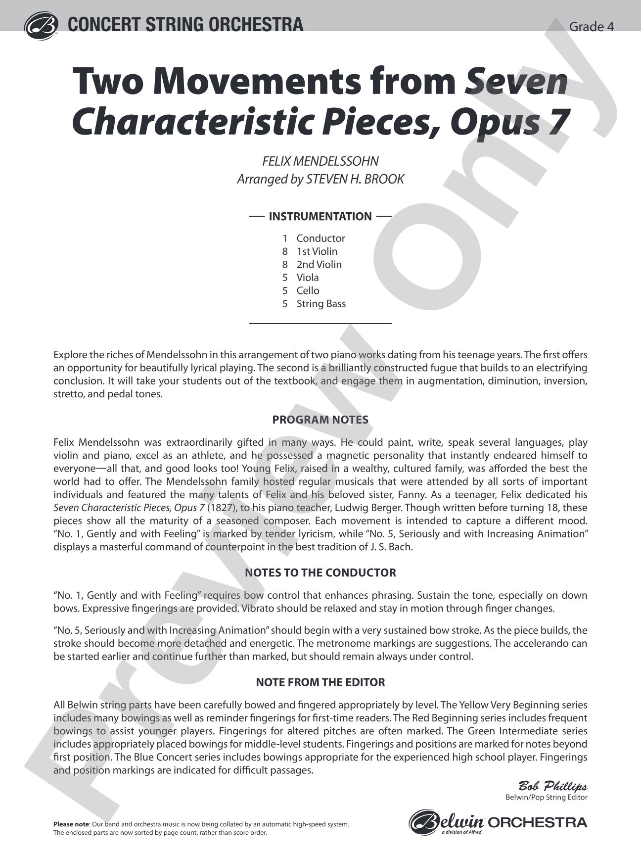 Two Movements from Seven Characteristic Pieces, Op. 7: String Orchestra Conductor Score & Parts