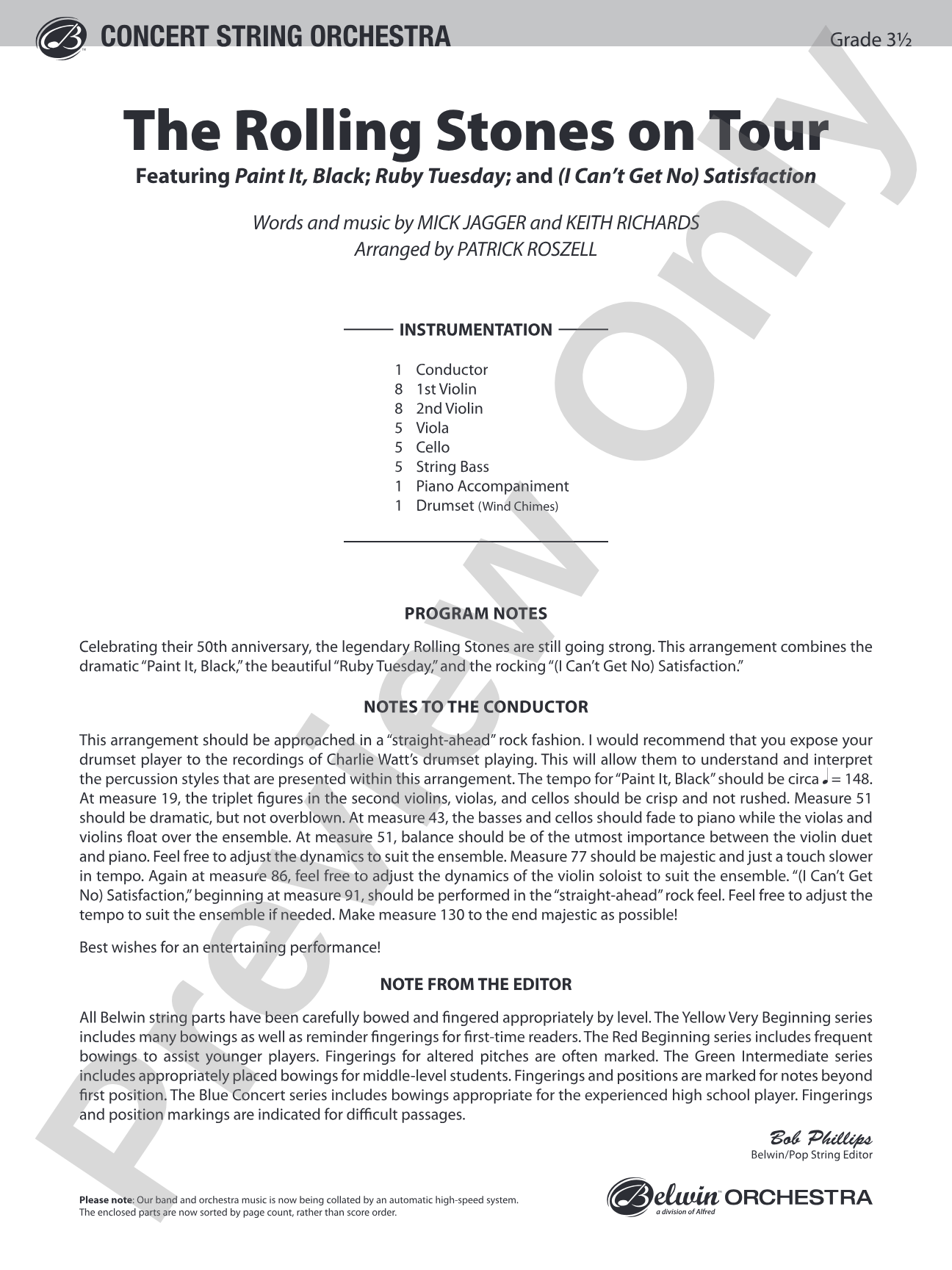 The Rolling Stones on Tour: String Orchestra Conductor Score & Parts