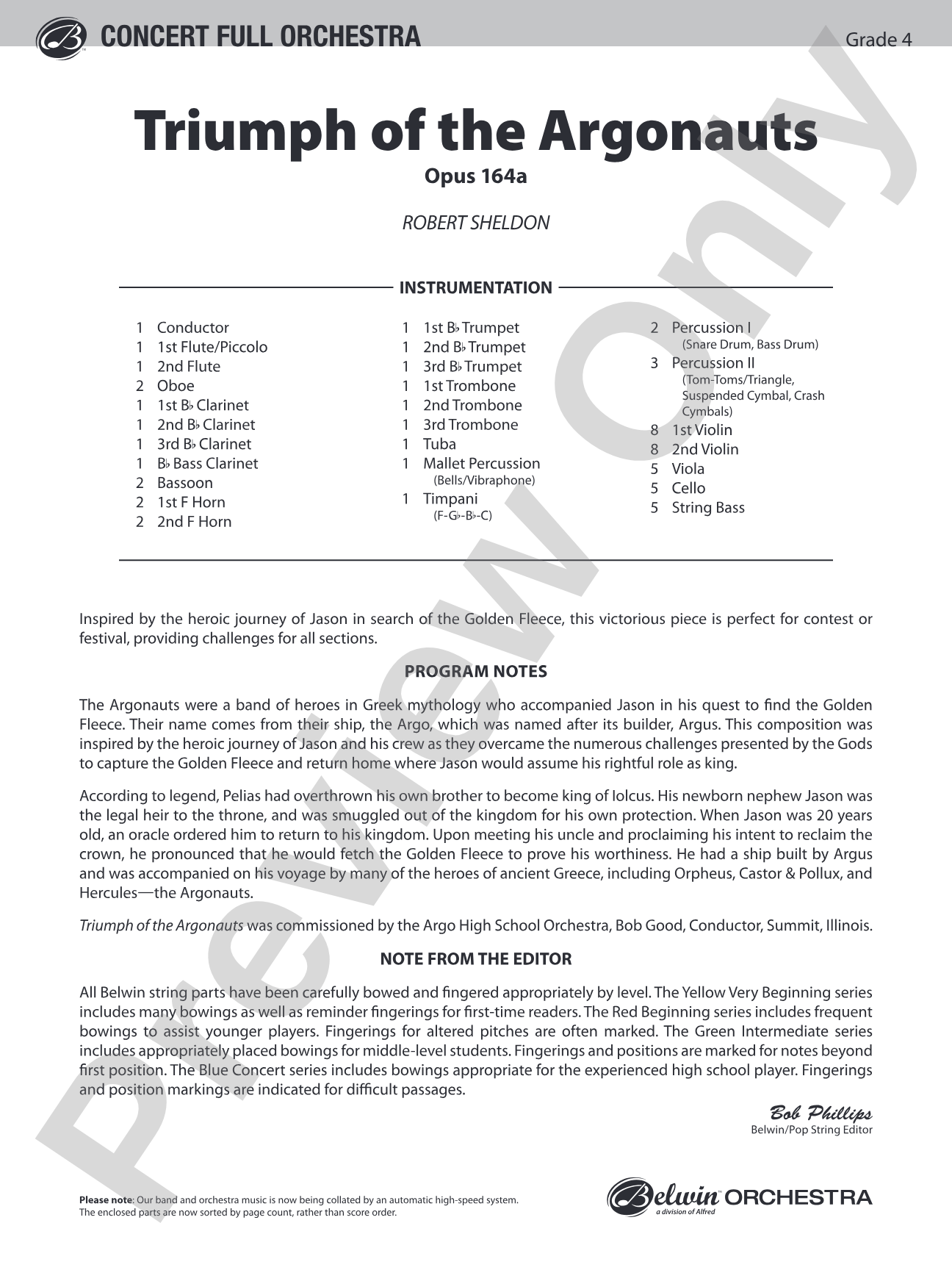 Triumph of the Argonauts: Full Orchestra Conductor Score & Parts