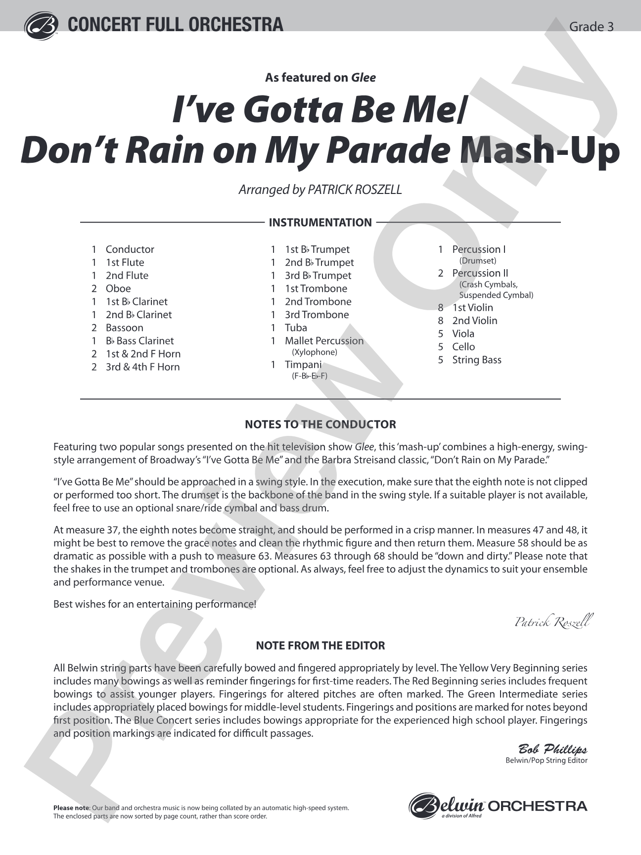 I’ve Gotta Be Me / Don’t Rain on My Parade Mash-Up: Full Orchestra Conductor Score & Parts