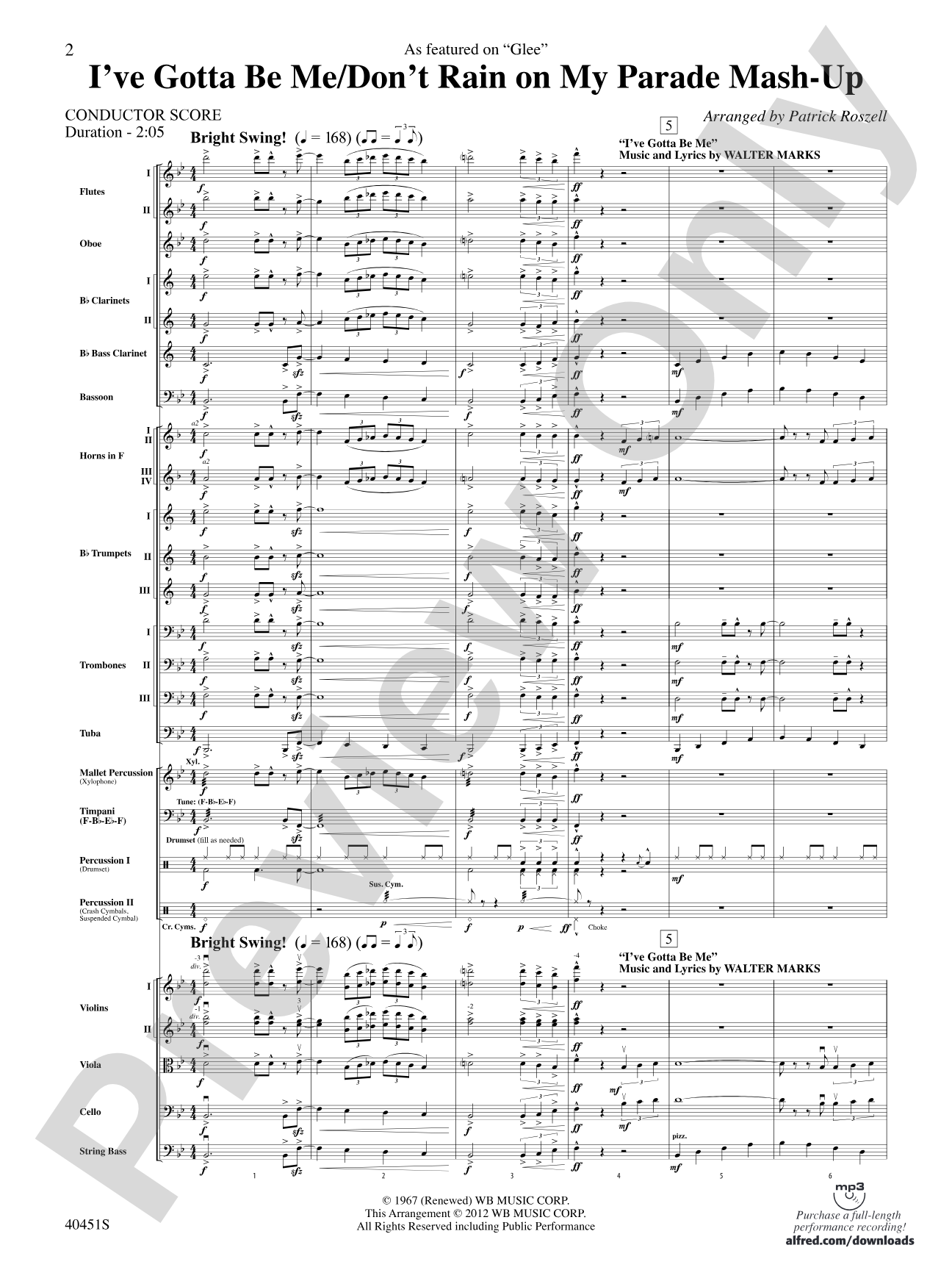 I’ve Gotta Be Me / Don’t Rain on My Parade Mash-Up: Full Orchestra Conductor Score & Parts