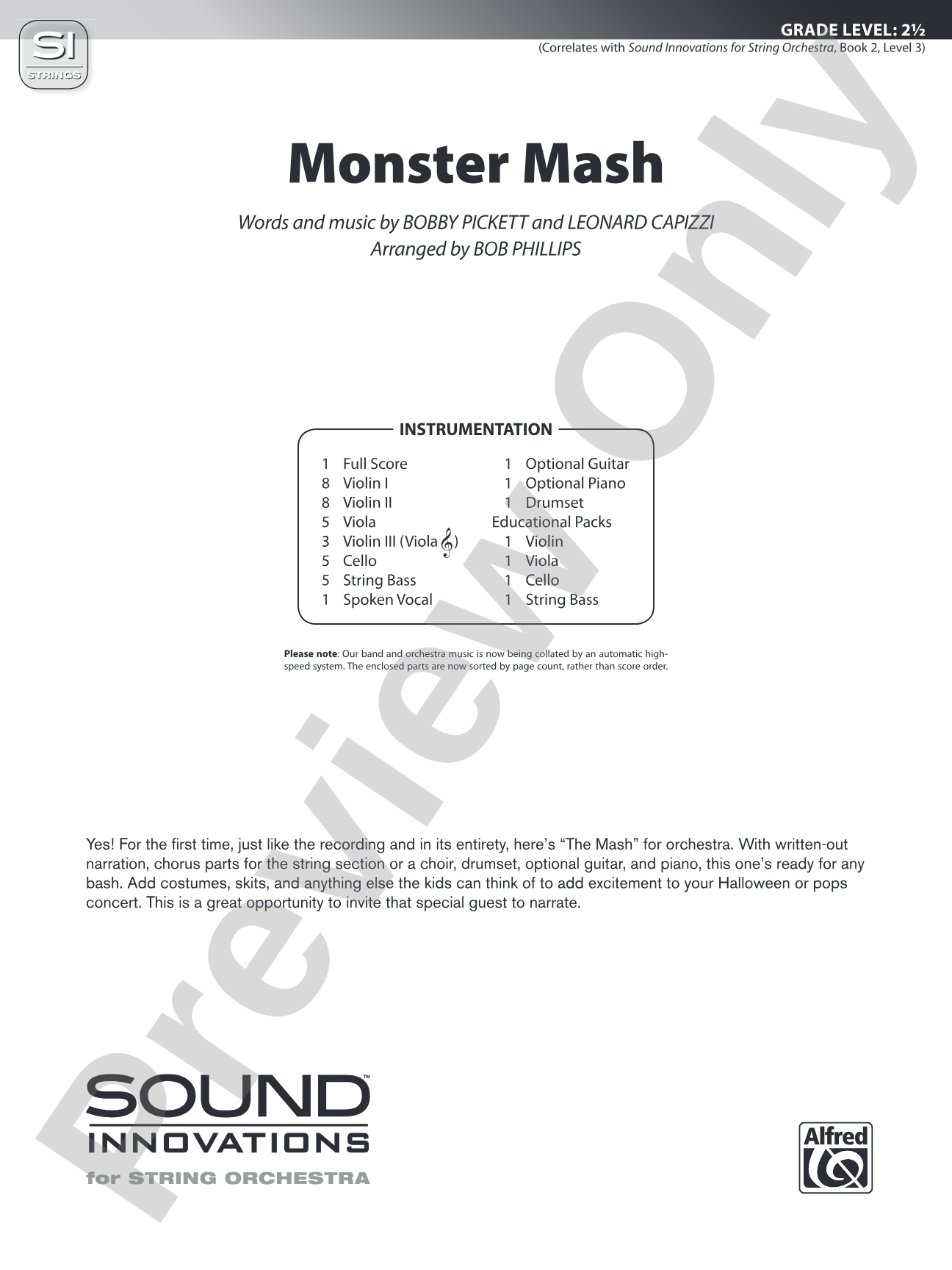 Monster Mash: String Orchestra Conductor Score & Parts