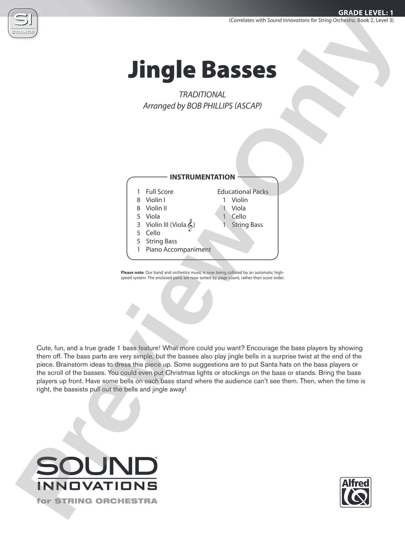 Jingle Basses: String Orchestra Conductor Score & Parts