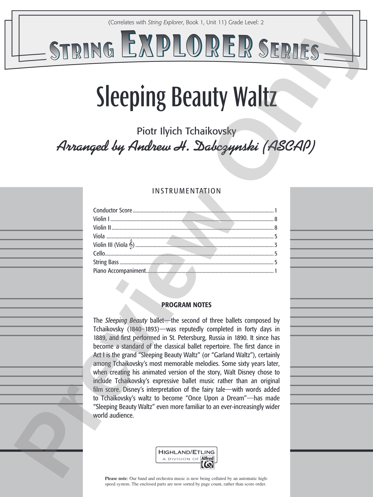 Sleeping Beauty Waltz: String Orchestra Conductor Score & Parts