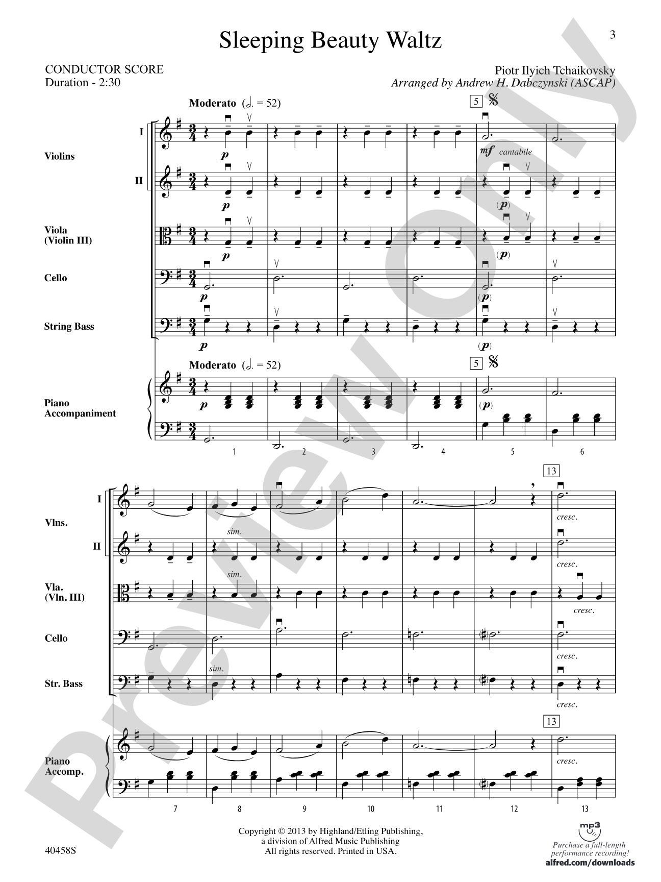 Sleeping Beauty Waltz: String Orchestra Conductor Score & Parts
