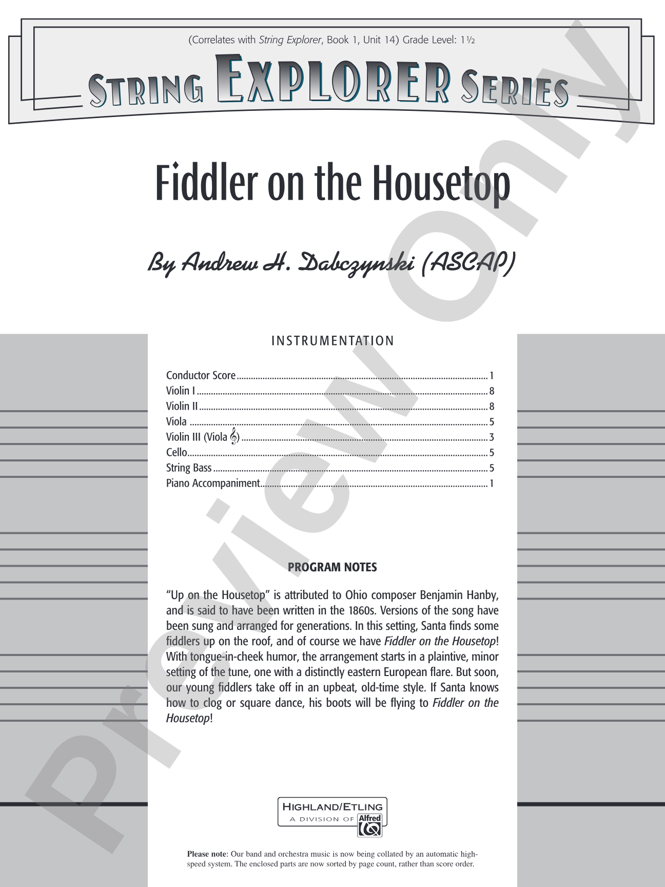 Fiddler on the Housetop: String Orchestra Conductor Score & Parts