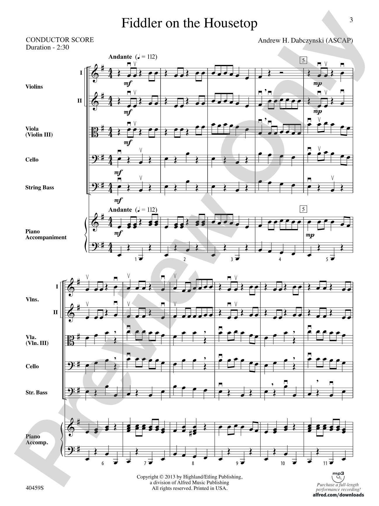 Fiddler on the Housetop: String Orchestra Conductor Score & Parts