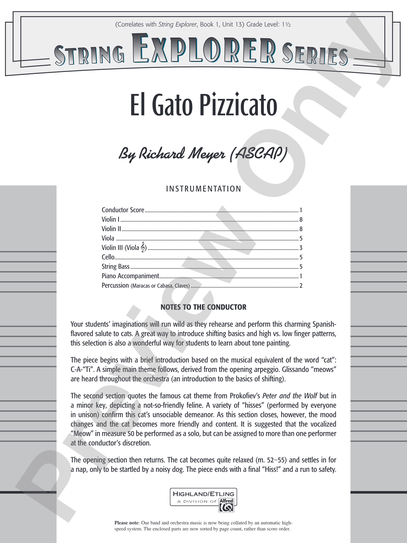 El Gato Pizzicato: String Orchestra Conductor Score & Parts