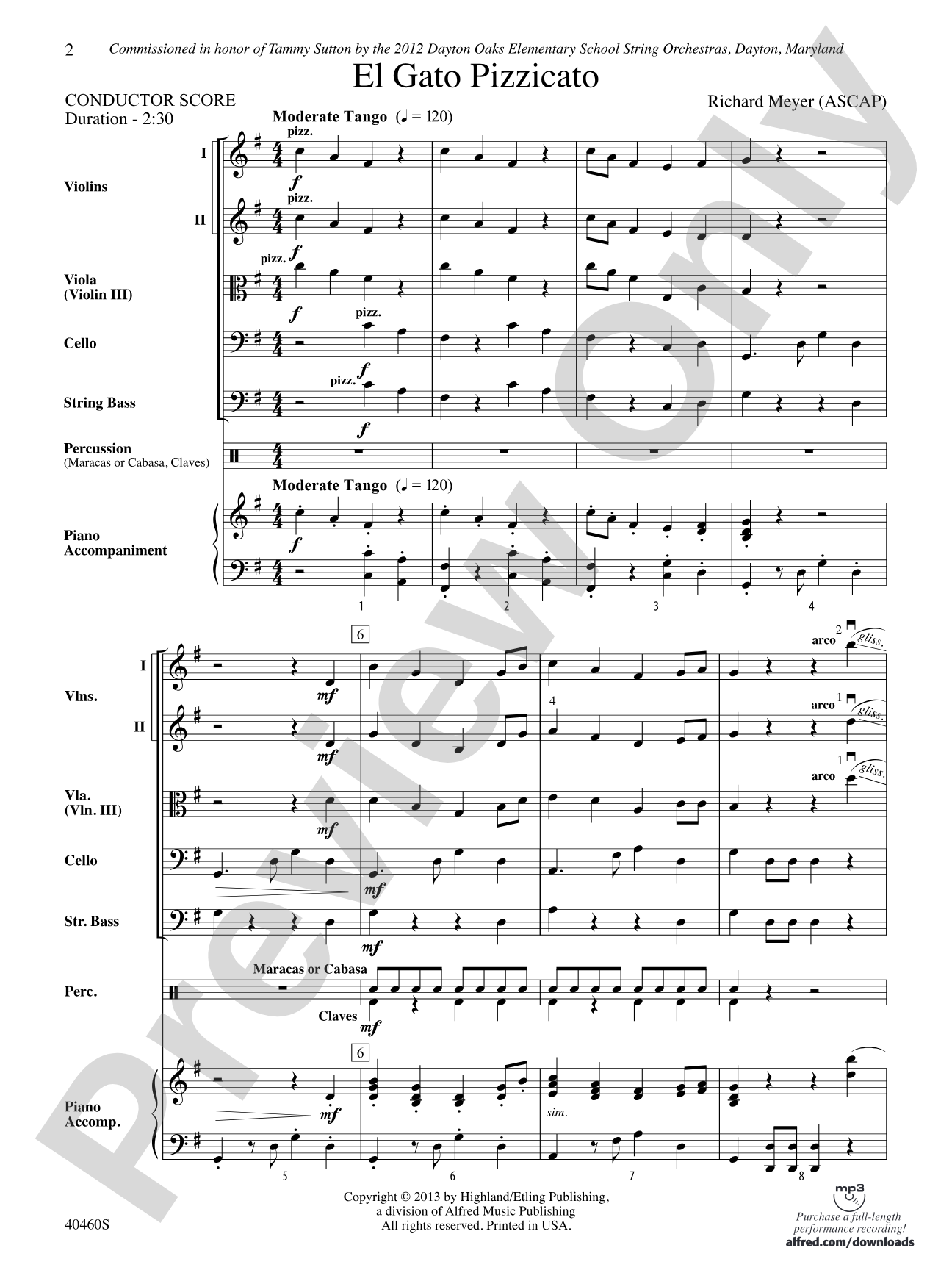 El Gato Pizzicato: String Orchestra Conductor Score & Parts