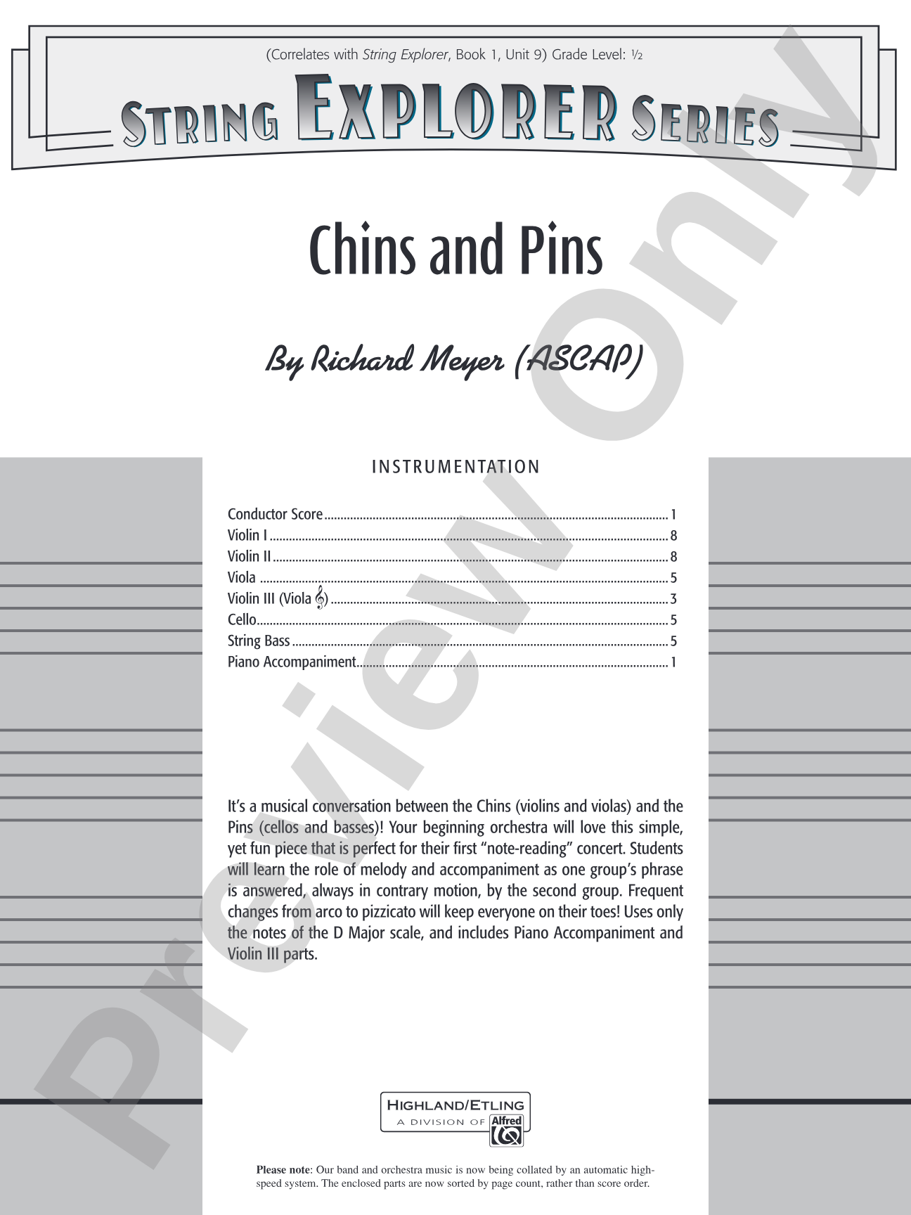 Chins and Pins: String Orchestra Conductor Score & Parts