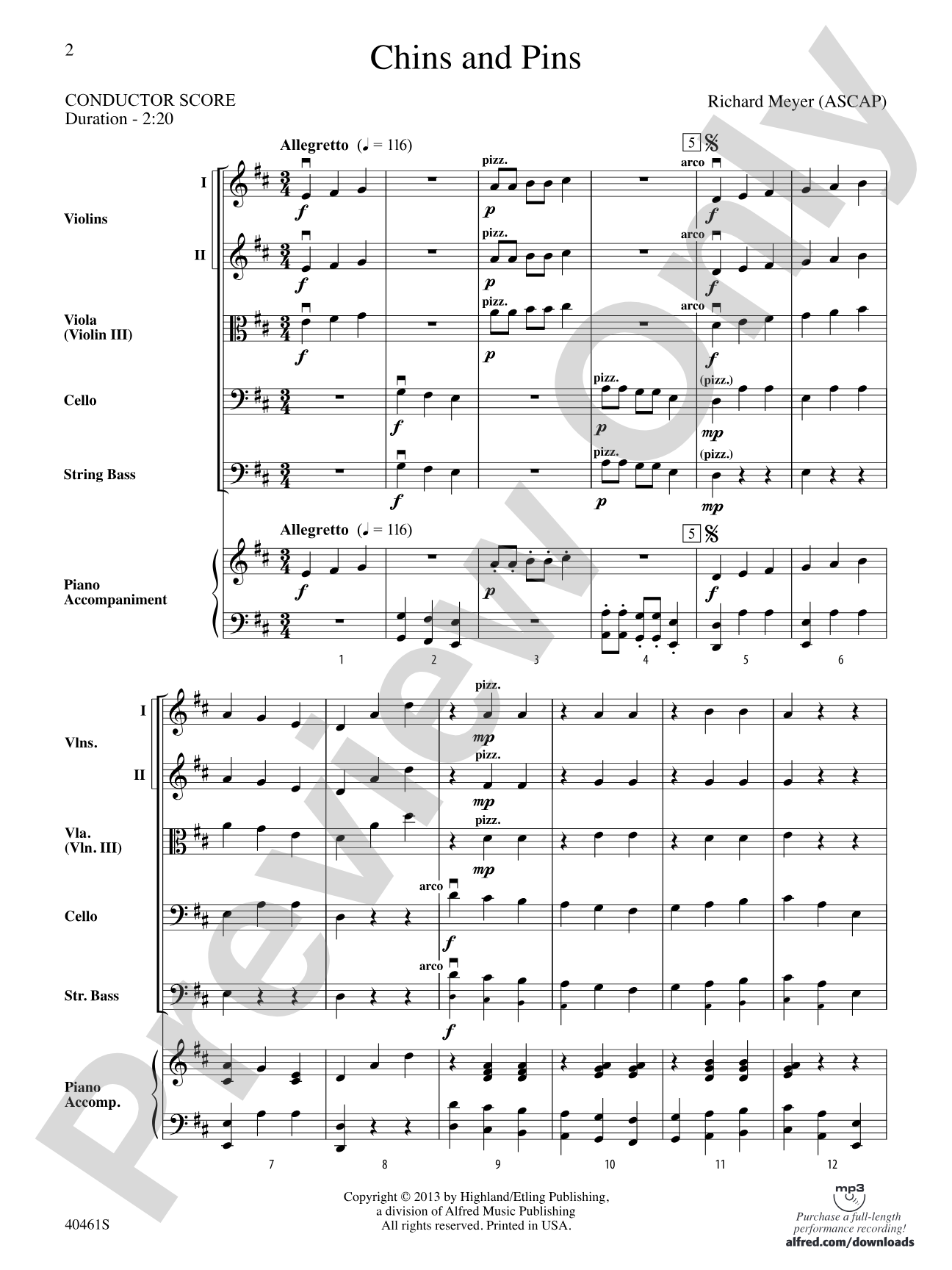 Chins and Pins: String Orchestra Conductor Score & Parts