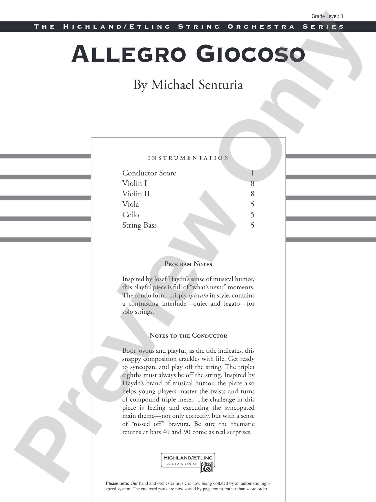Allegro Giocoso: String Orchestra Conductor Score & Parts