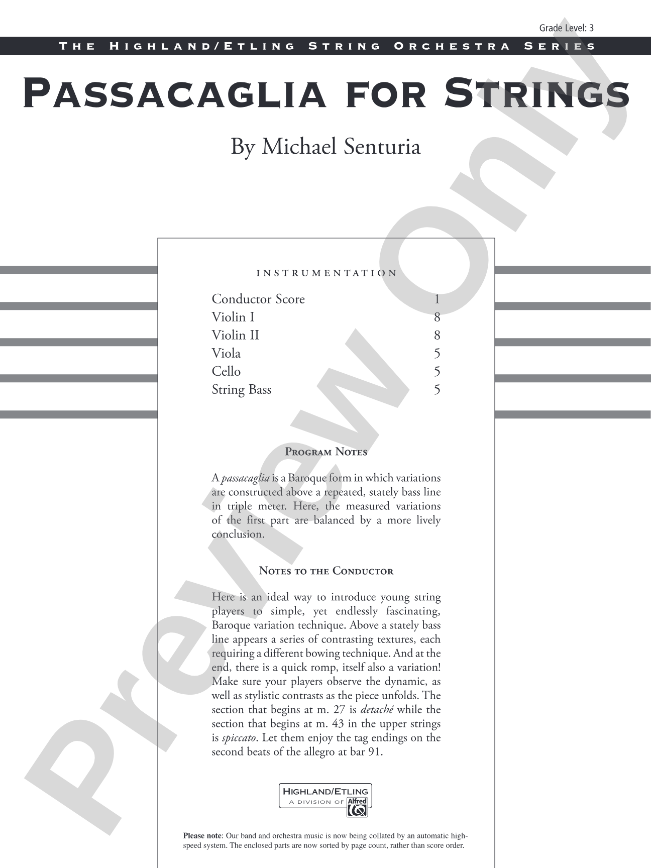 Passacaglia for Strings: String Orchestra Conductor Score & Parts