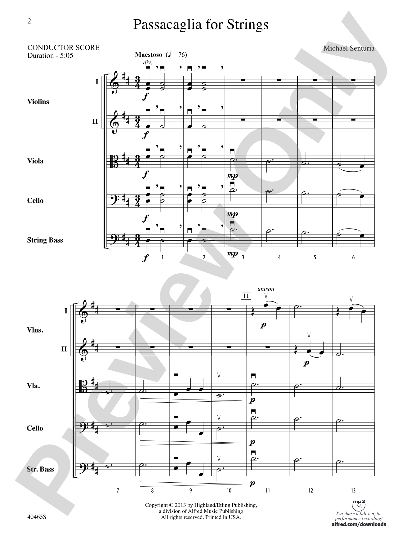 Passacaglia for Strings: String Orchestra Conductor Score & Parts