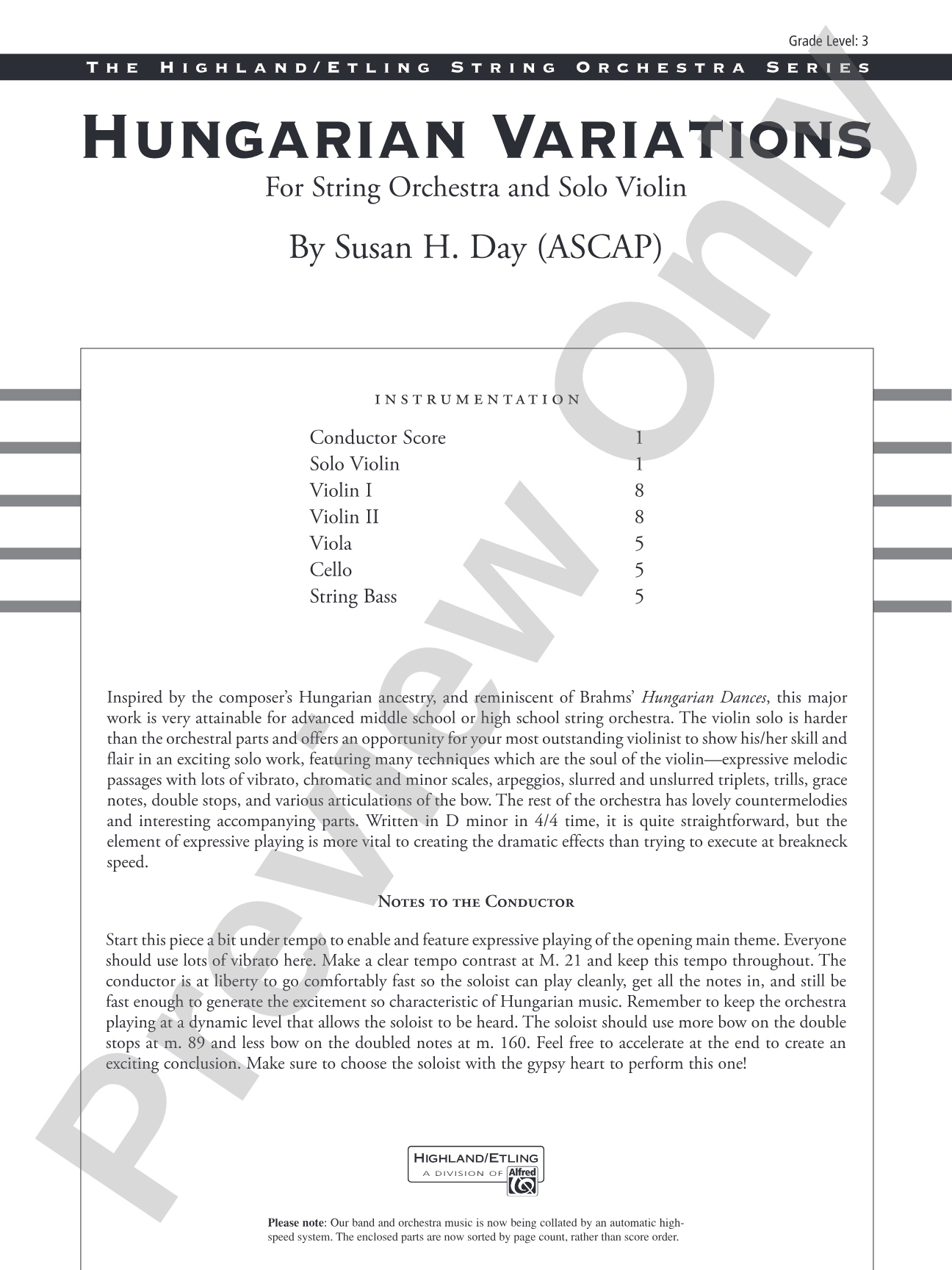 Hungarian Variations: String Orchestra Conductor Score & Parts