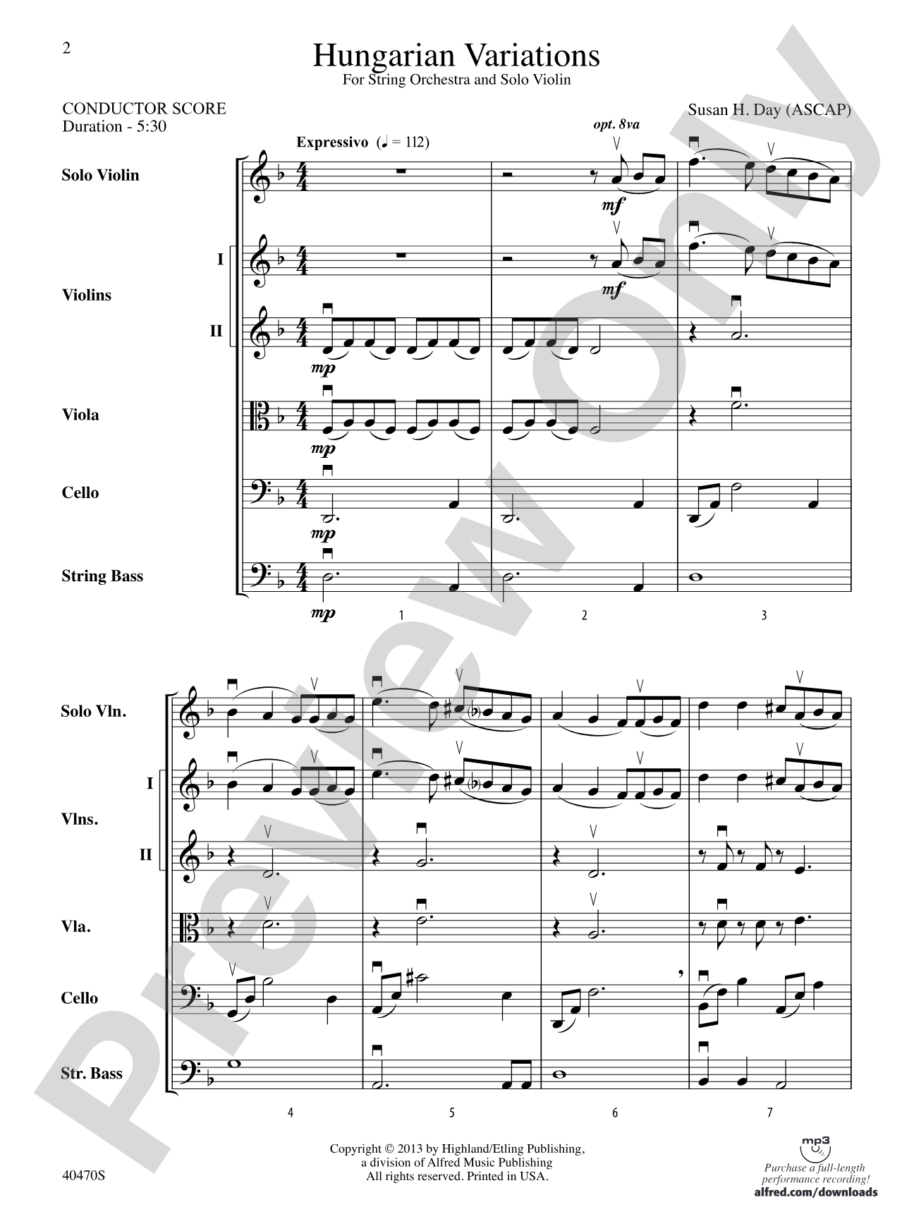 Hungarian Variations: String Orchestra Conductor Score & Parts
