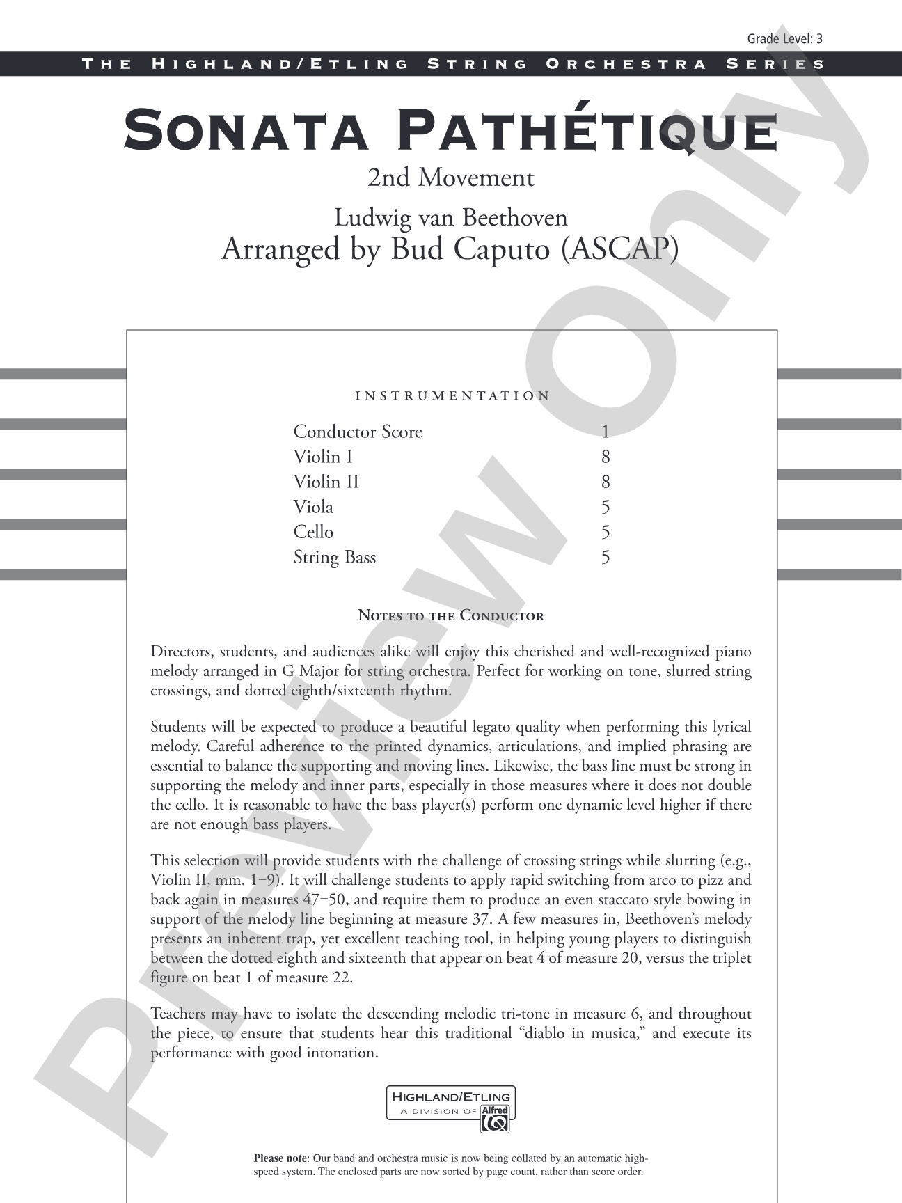 Sonata Pathetique: String Orchestra Conductor Score & Parts