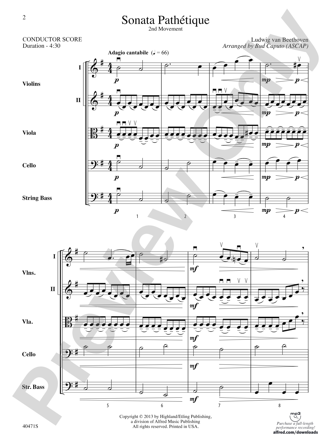 Sonata Pathetique: String Orchestra Conductor Score & Parts