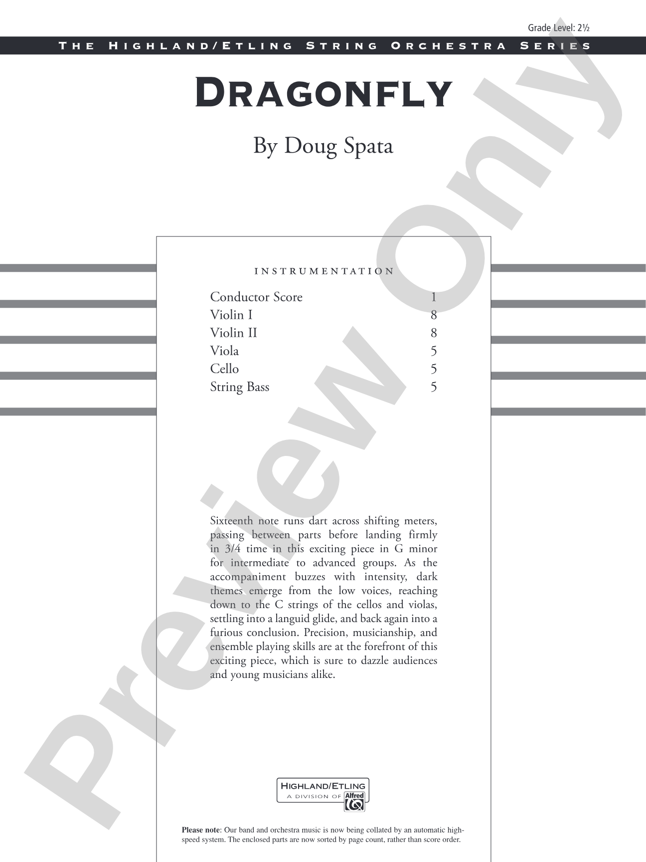 Dragonfly: String Orchestra Conductor Score & Parts