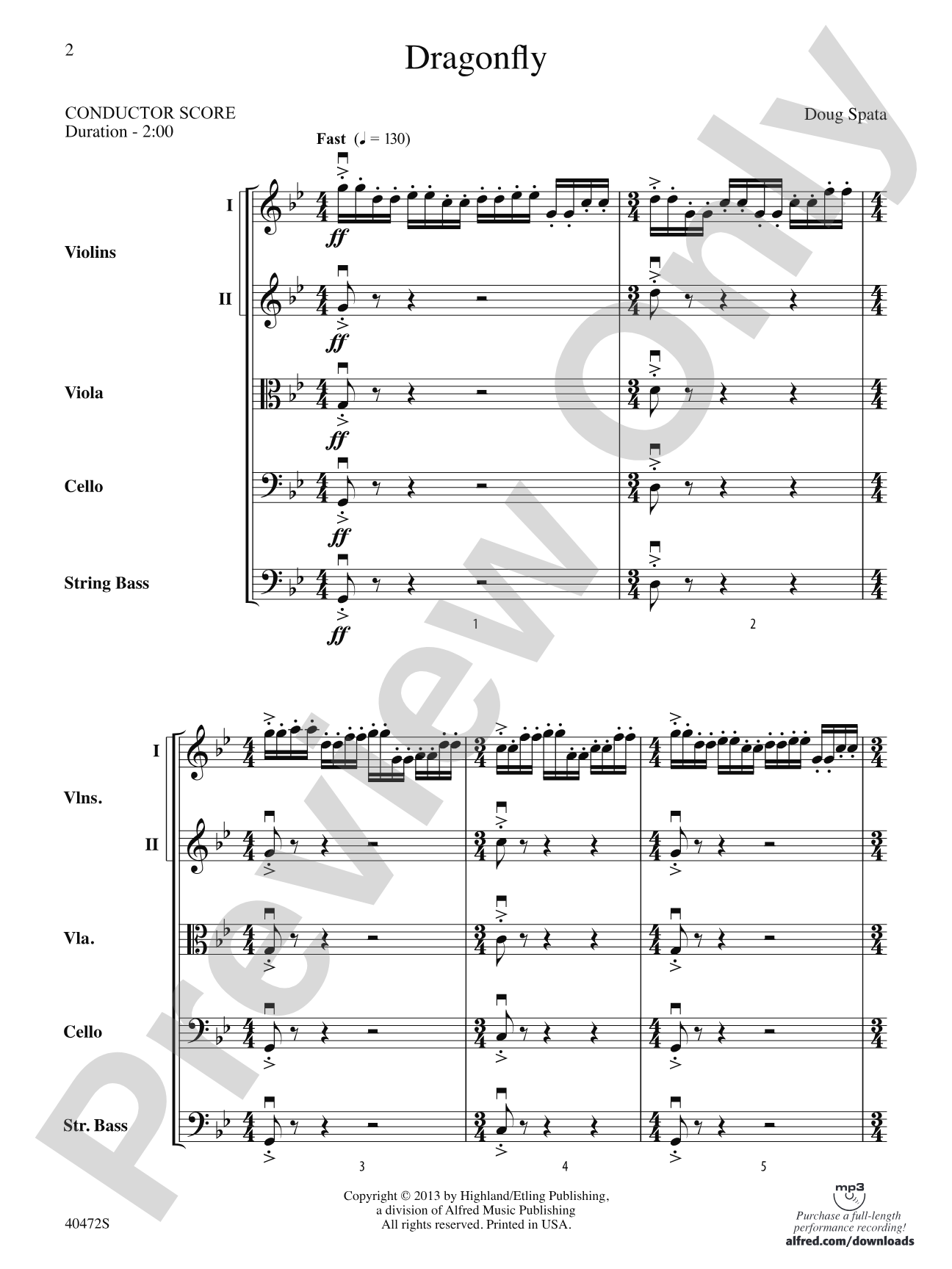 Dragonfly: String Orchestra Conductor Score & Parts