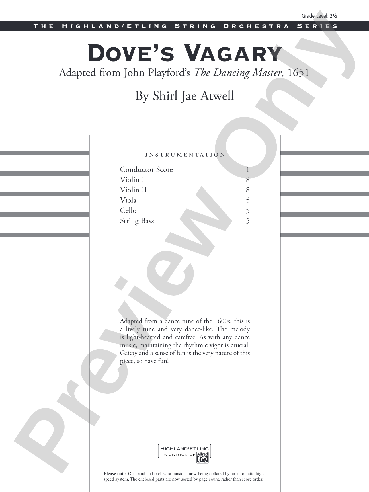 Dove's Vagary: String Orchestra Conductor Score & Parts