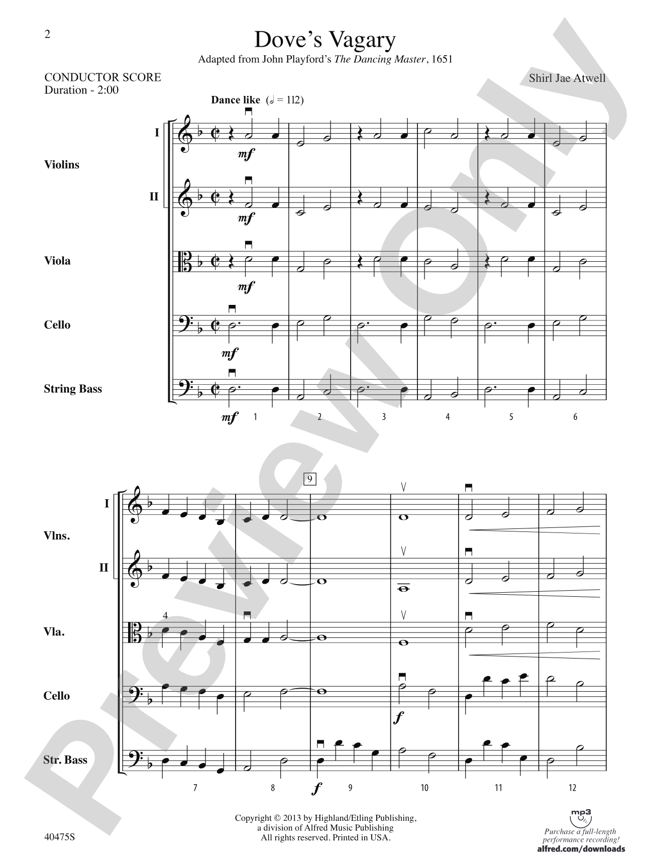Dove's Vagary: String Orchestra Conductor Score & Parts