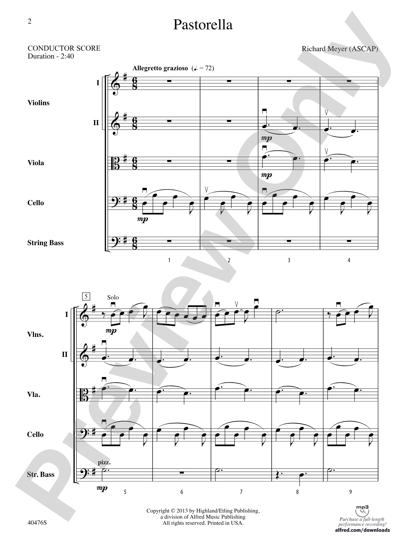 Pastorella: String Orchestra Conductor Score & Parts