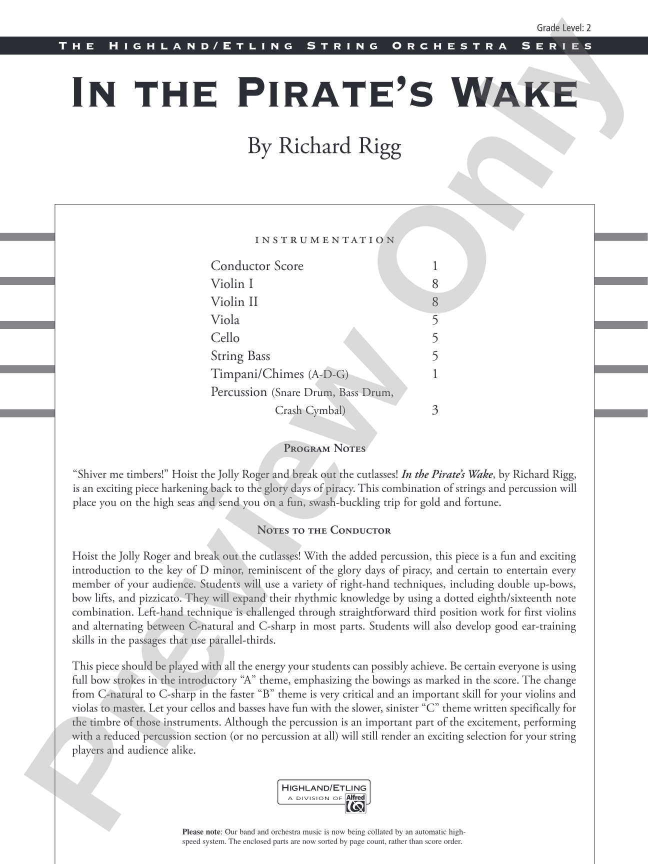 In the Pirate's Wake: String Orchestra Conductor Score & Parts