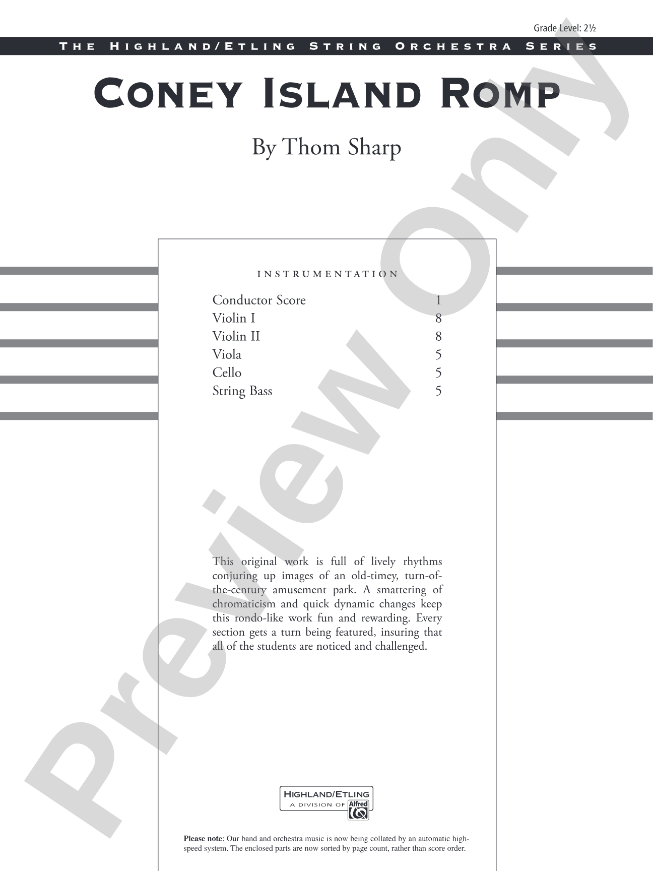 Coney Island Romp: String Orchestra Conductor Score & Parts